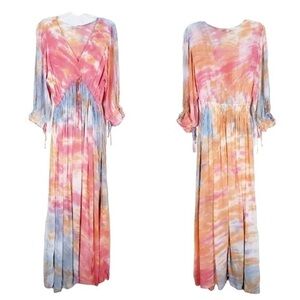 Tie-Dye Maxi Dress in Pink, Blue, and Orange